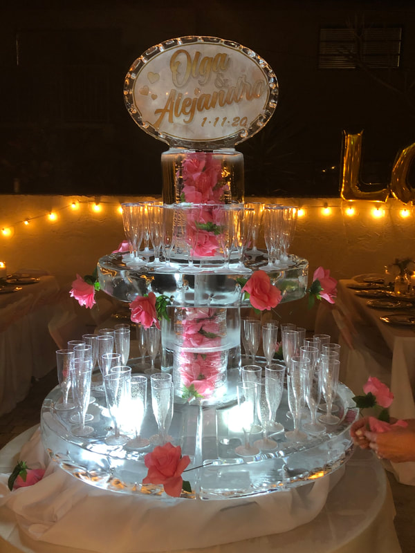 Ice sculpture illuminated with integrated LED lighting
